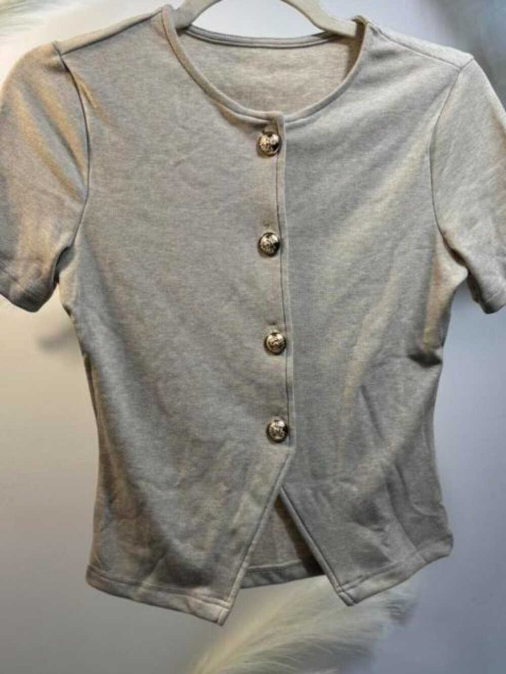 Grey button up top with a cute collar